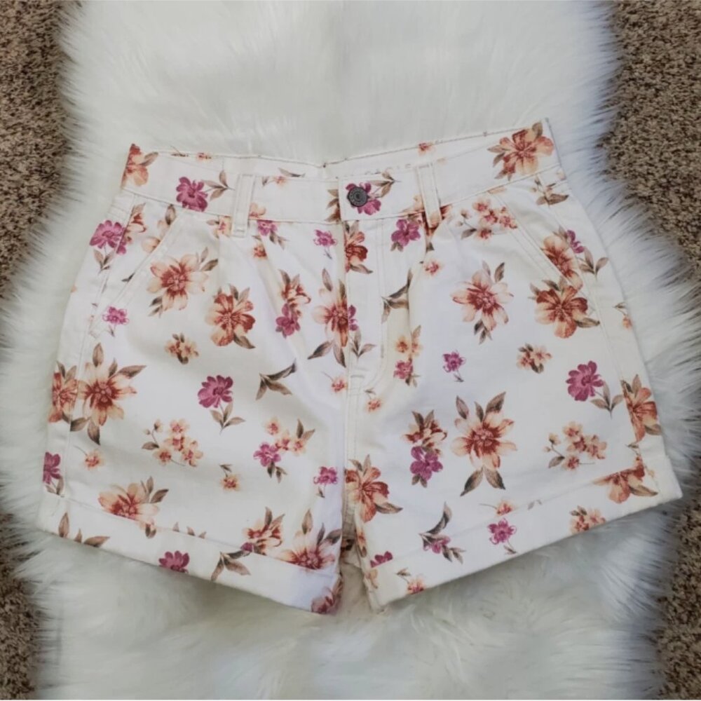 American Eagle Floral Print Denim Mom Shorts Size 4 - Picture 6 of 12